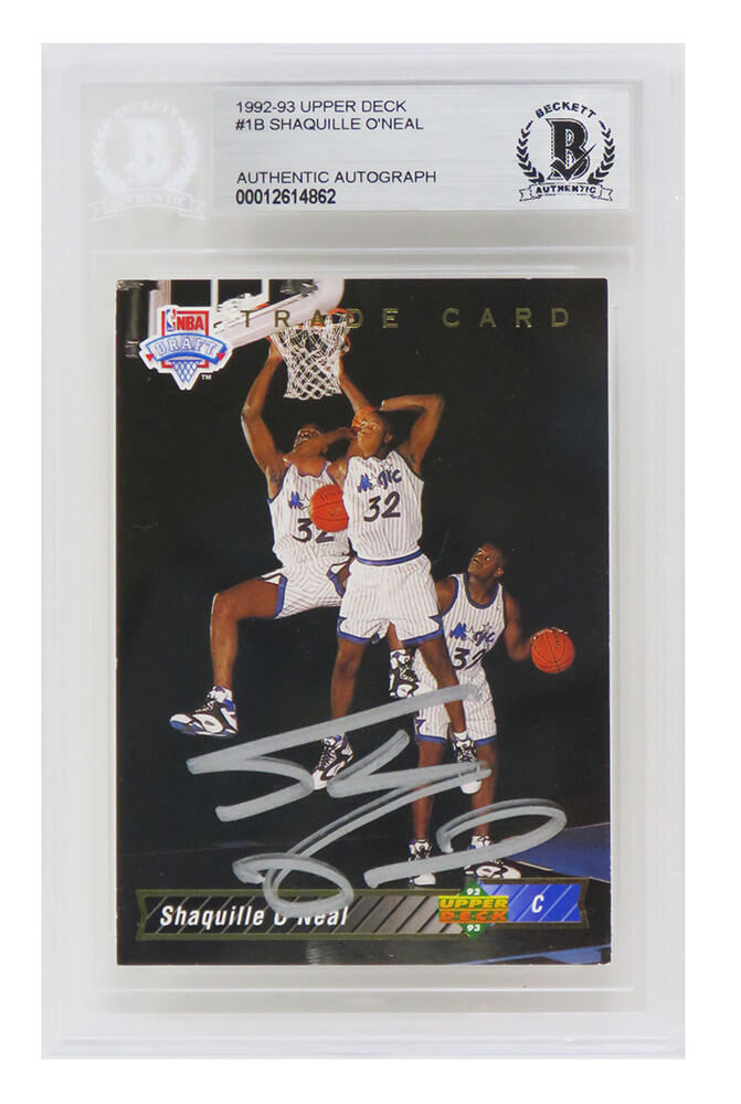 Shaquille O'Neal Signed Orlando Magic 1992-93 Upper Deck Rookie Trade Card #1B (Beckett Encapsulated) - ONECAR210 - Shaquille O'Neal Signed Orlando Magic 1992-93 Upper Deck Rookie Trade Card #1B (Beckett Encapsulated) product image