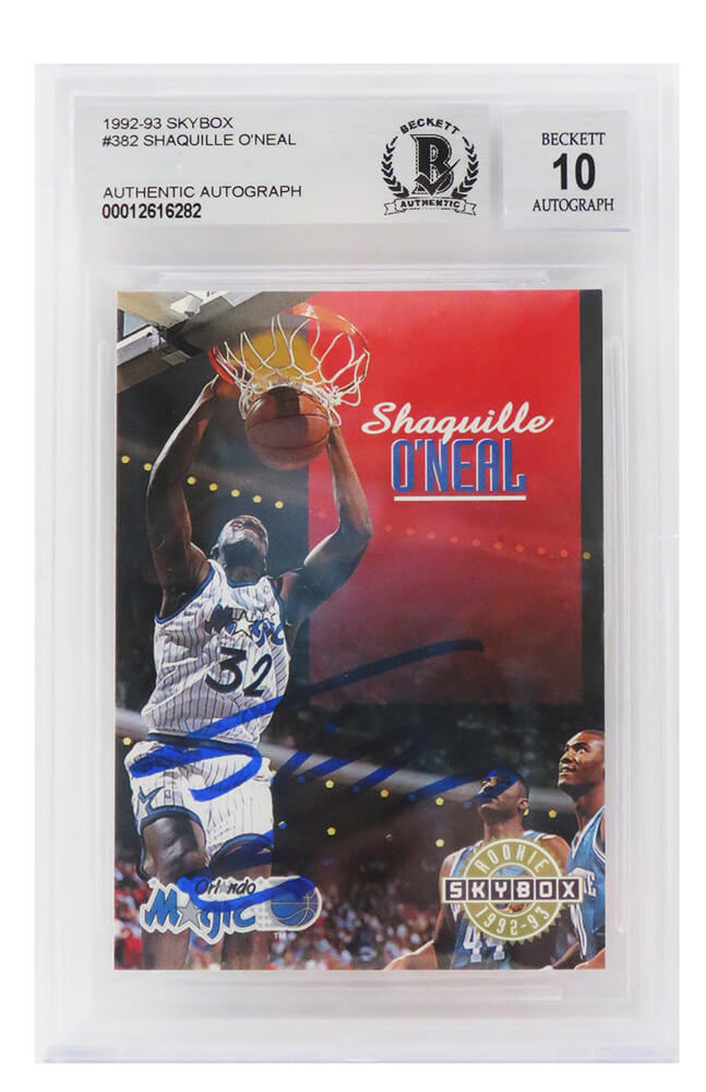 Shaquille O'Neal Signed Orlando Magic 1992-93 Skybox Rookie Card #382 (Beckett / Auto Grade 10) - ONECAR215 - Shaquille O'Neal Signed Orlando Magic 1992-93 Skybox Rookie Card #382 (Beckett / Auto Grade 10) product image
