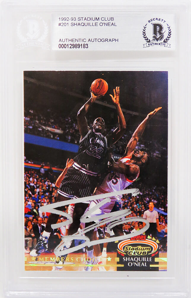 Shaquille O'Neal Signed Orlando Magic 1992-93 Topps Stadium Club Members Choice Rookie Card #201 (Beckett Encapsulated) - ONECAR222 - Shaquille O'Neal Signed Orlando Magic 1992-93 Topps Stadium Club Members Choice Rookie Card #201 (Beckett Encapsulated) product image