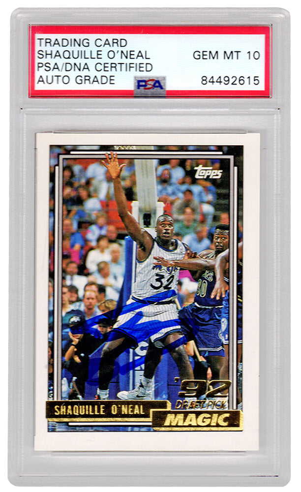 Shaquille O'Neal Signed Orlando Magic 1992 Topps GOLD Rookie Card #362 (PSA/DNA Encapsulated - Auto Grade 10) - ONECAR227 - Shaquille O'Neal Signed Orlando Magic 1992 Topps GOLD Rookie Card #362 (PSA/DNA Encapsulated - Auto Grade 10) product image