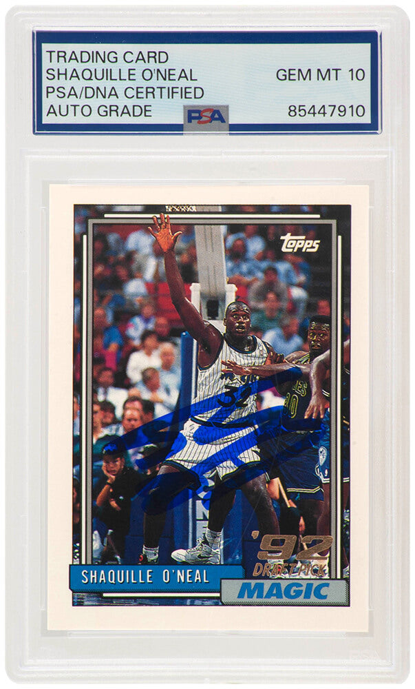 Shaquille O'Neal Signed Magic 1992-93 Topps Basketball Rookie Card #362 - (PSA/DNA / Auto Grade 10) - ONECAR236 - Shaquille O'Neal Signed Magic 1992-93 Topps Basketball Rookie Card #362 - (PSA/DNA / Auto Grade 10) product image