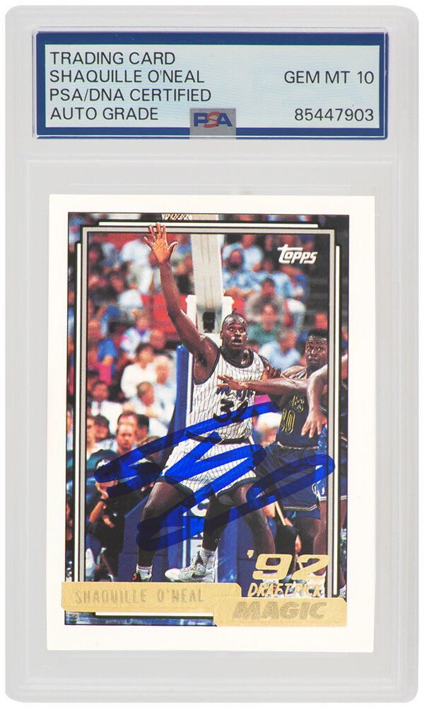 Shaquille O'Neal Signed Magic 1992-93 Topps GOLD Basketball Rookie Card #362 - (PSA/DNA / Auto Grade 10) - ONECAR237 - Shaquille O'Neal Signed Magic 1992-93 Topps GOLD Basketball Rookie Card #362 - (PSA/DNA / Auto Grade 10) product image