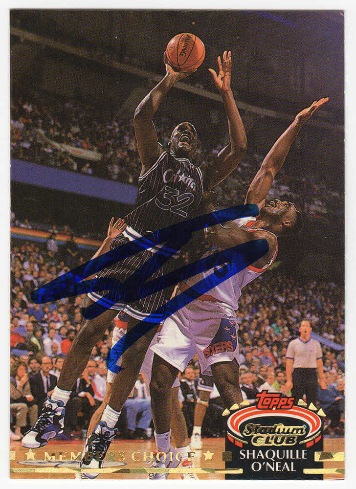 Shaquille O'Neal Signed Magic 1992-93 Topps Stadium Club Members Choice Rookie Basketball Card #201 - ONECAR241 - Shaquille O'Neal Signed Magic 1992-93 Topps Stadium Club Members Choice Rookie Basketball Card #201 product image