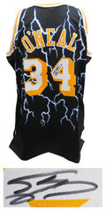 Shaquille O'Neal Signed Los Angeles Lakers Mitchell & Ness Black Lightning NBA Swingman Basketball Jersey - ONEJRY212 - Shaquille O'Neal Signed Los Angeles Lakers Mitchell & Ness Black Lightning NBA Swingman Basketball Jersey product image