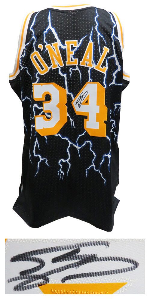 Shaquille O'Neal Signed Los Angeles Lakers Mitchell & Ness Black Lightning NBA Swingman Basketball Jersey - ONEJRY212 - Shaquille O'Neal Signed Los Angeles Lakers Mitchell & Ness Black Lightning NBA Swingman Basketball Jersey product image