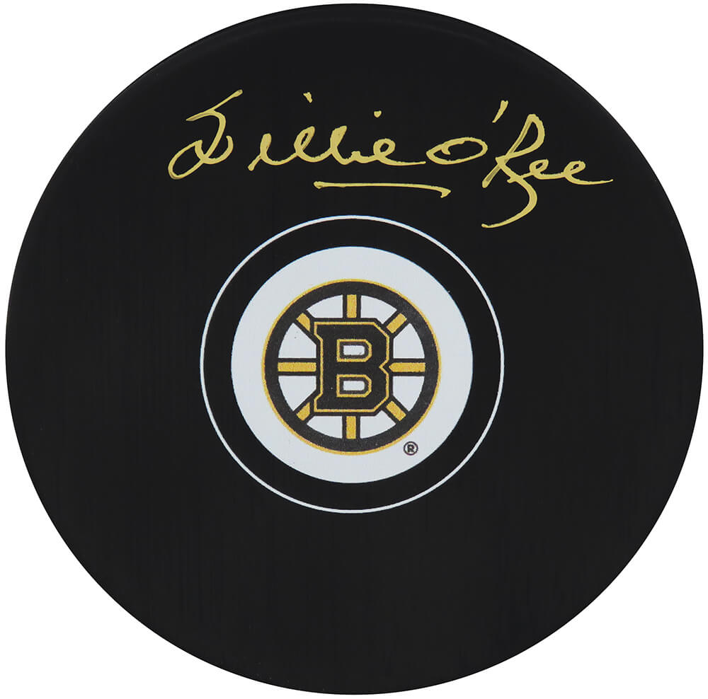 Willie O'Ree Signed Boston Bruins Team Logo Hockey Puck (In Gold) - OREPUC403 - Willie O'Ree Signed Boston Bruins Team Logo Hockey Puck (In Gold) product image