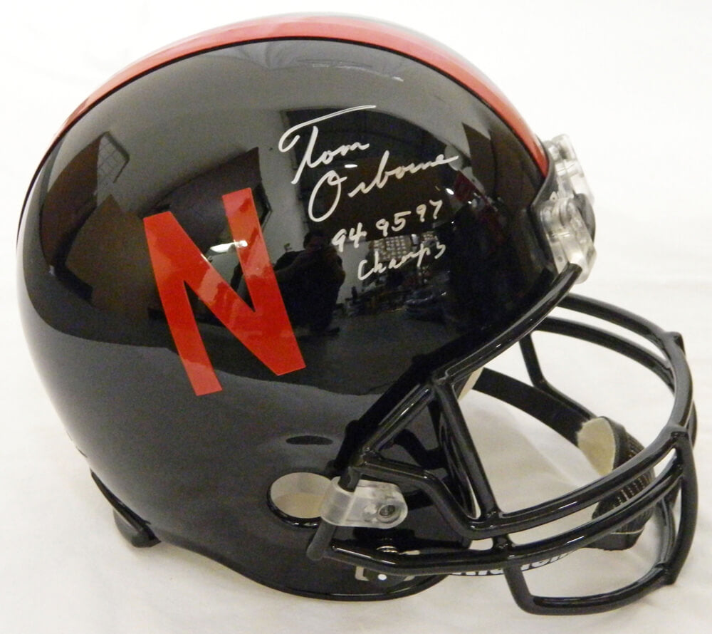 Tom Osborne signed Nebraska Cornhuskers Black Riddell F/S Replica Helmet w/94,95,97 Champs - OSBREP303 - Tom Osborne signed Nebraska Cornhuskers Black Riddell F/S Replica Helmet w/94,95,97 Champs product image