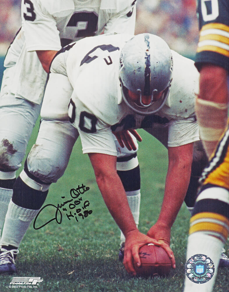 Jim Otto Signed Raiders Snapping Football Action 8x10 Photo w/HOF 1980 - OTT08P301 - Jim Otto Signed Raiders Snapping Football Action 8x10 Photo w/HOF 1980 product image
