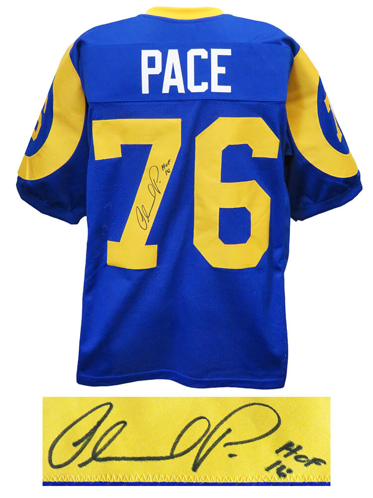 Orlando Pace Signed Blue & Yellow Throwback Custom Football Jersey w/HOF'16 - PACJRY300 - Orlando Pace Signed Blue & Yellow Throwback Custom Football Jersey w/HOF'16 product image