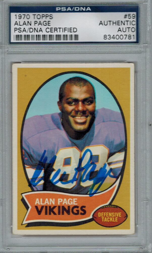 Alan Page Signed Vikings 1970 Topps Rookie Card #59 - PSA/DNA - PAGCAR300 - Alan Page Signed Vikings 1970 Topps Rookie Card #59 - PSA/DNA product image