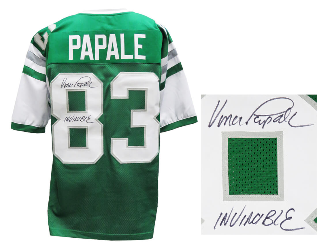Vince Papale Signed Green Throwback Custom Football Jersey w/Invincible - PAPJRY300 - Vince Papale Signed Green Throwback Custom Football Jersey w/Invincible product image