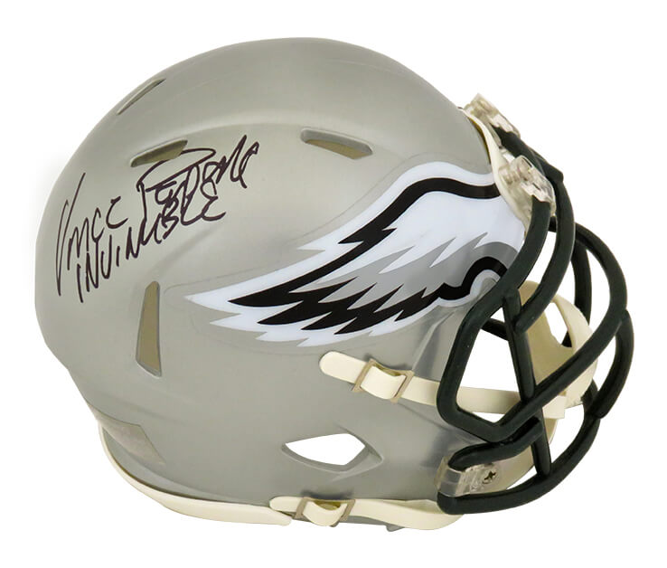 Vince Papale Signed Philadelphia Eagles FLASH Riddell Speed Mini Helmet w/Invincible - PAPMIN301 - Vince Papale Signed Philadelphia Eagles FLASH Riddell Speed Mini Helmet w/Invincible product image