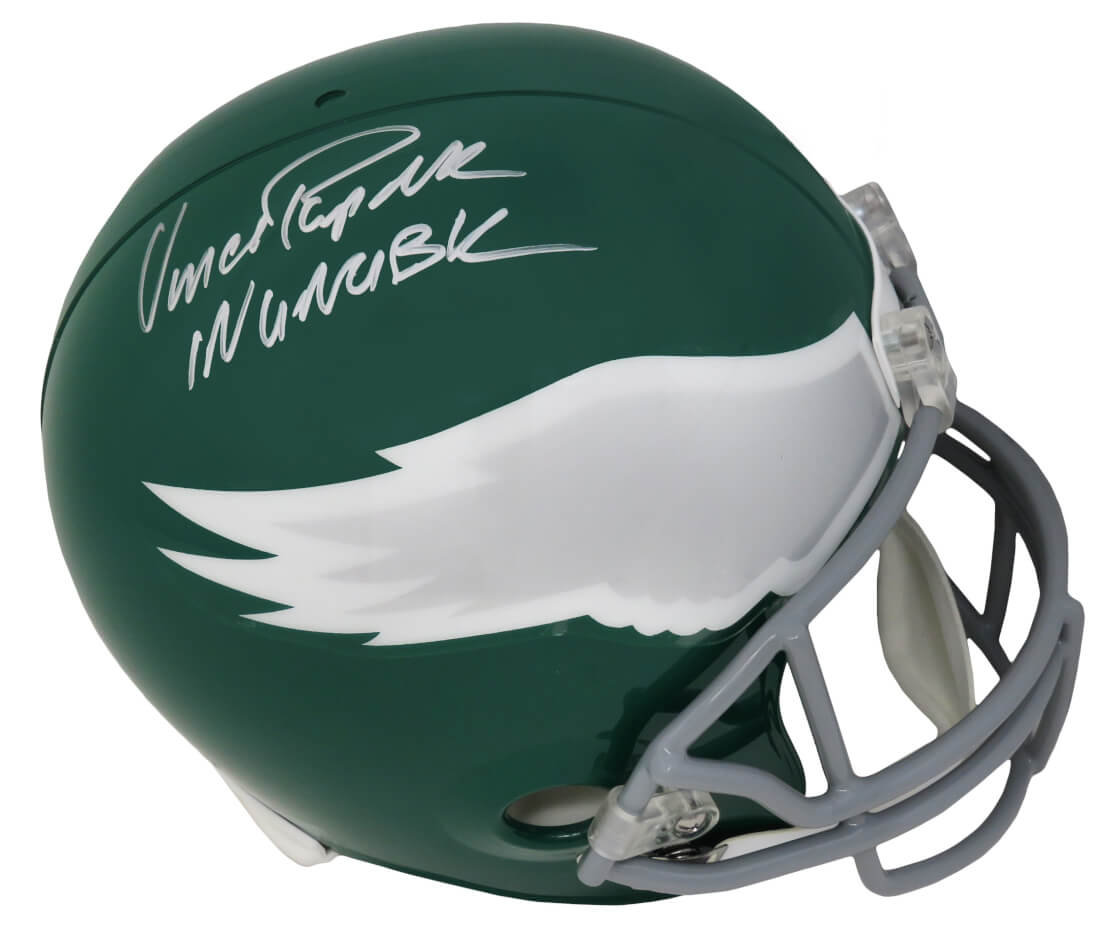 Vince Papale Signed Eagles Throwback Riddell Full Size Replica Helmet w/Invincible (JSA) - PAPREP302 - Vince Papale Signed Eagles Throwback Riddell Full Size Replica Helmet w/Invincible (JSA) product image