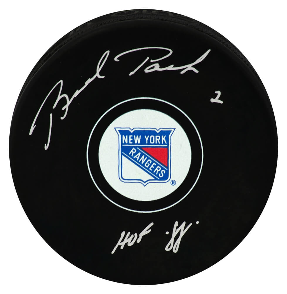 Brad Park Signed New York Rangers Logo Hockey Puck w/HOF'88 - PARPUC414 - Brad Park Signed New York Rangers Logo Hockey Puck w/HOF'88 product image