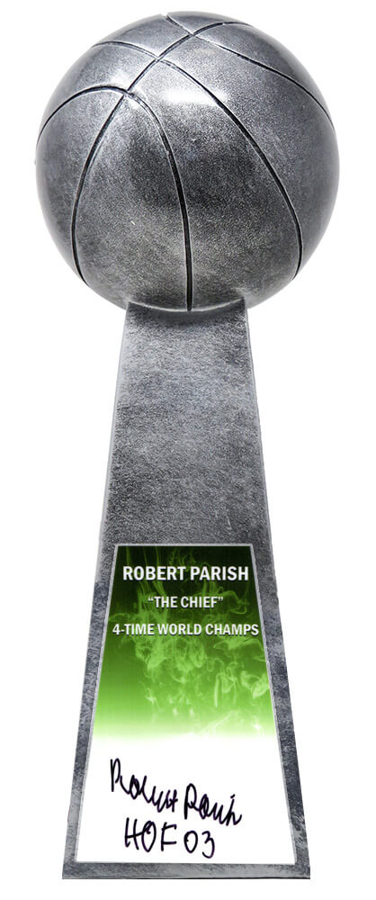 Robert Parish Signed Basketball Champion 14 Inch Replica Silver Trophy - PARTRO200 - Robert Parish Signed Basketball Champion 14 Inch Replica Silver Trophy product image