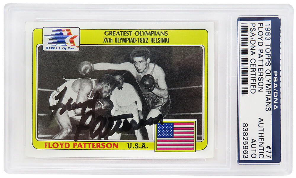 Floyd Patterson Signed 1983 Topps Olympians Boxing Card #77 (In Black) (PSA/DNA - Encapsulated) - PATCAR502 - Floyd Patterson Signed 1983 Topps Olympians Boxing Card #77 (In Black) (PSA/DNA - Encapsulated) product image