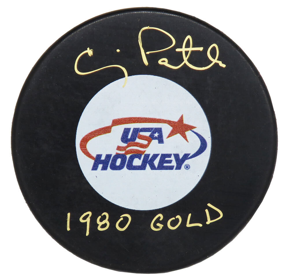 Craig Patrick Signed USA Hockey Logo Hockey Puck w/1980 Gold - PATPUC400 - Craig Patrick Signed USA Hockey Logo Hockey Puck w/1980 Gold product image