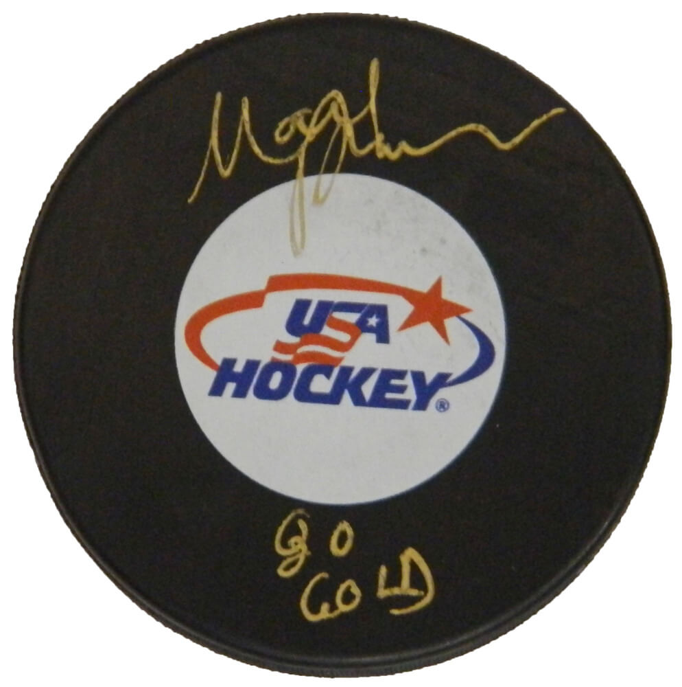 Mark Pavelich Signed USA Hockey Logo Hockey Puck w/80 Gold - PAVPUC401 - Mark Pavelich Signed USA Hockey Logo Hockey Puck w/80 Gold product image