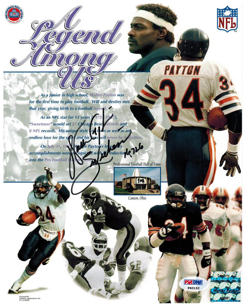 Walter Payton Signed Bears 'Legend Among Us' Collage 8x10 Photo w/Sweetness & 16,726 - PAY08P301 - Walter Payton Signed Bears 'Legend Among Us' Collage 8x10 Photo w/Sweetness & 16,726 product image