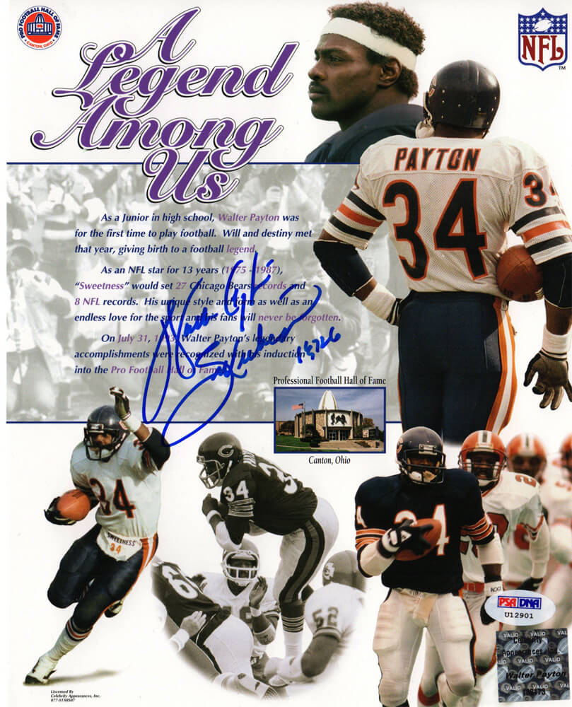 Walter Payton Signed Chicago Bears 'Legend Among Us' Collage 8x10 Photo w/Sweetness & 16,726 - PAY08P303 - Walter Payton Signed Chicago Bears 'Legend Among Us' Collage 8x10 Photo w/Sweetness & 16,726 product image