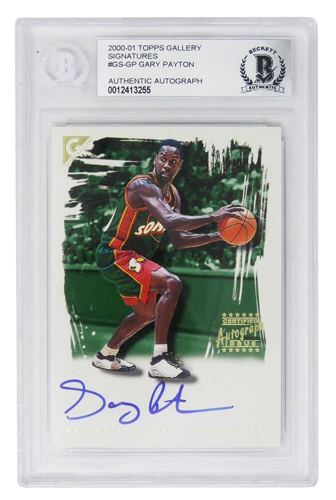 Gary Payton Signed Seattle Supersonics 2000-01 Topps Gallery Trading Card #GS-GP - (Beckett Encapsulated) - PAYCAR202 - Gary Payton Signed Seattle Supersonics 2000-01 Topps Gallery Trading Card #GS-GP - (Beckett Encapsulated) product image