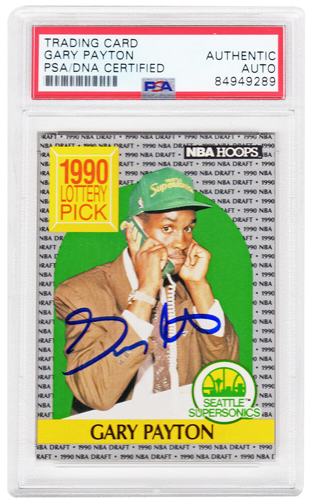 Gary Payton Signed Seattle Supersonics 1990 NBA Hoops Rookie Basketball Card #391 - (PSA/DNA Encapsulated) - PAYCAR205 - Gary Payton Signed Seattle Supersonics 1990 NBA Hoops Rookie Basketball Card #391 - (PSA/DNA Encapsulated) product image