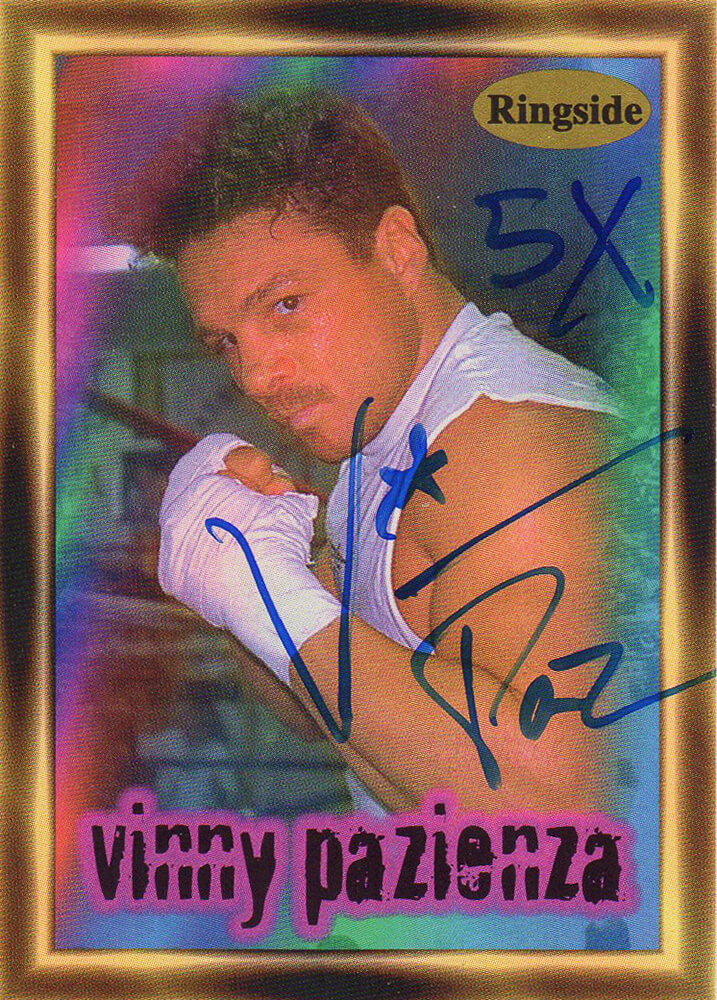 Vinny 'Paz' Pazienza Signed 1996 Ringside Boxing Trading Card #24 w/5x - PAZCAR500 - Vinny 'Paz' Pazienza Signed 1996 Ringside Boxing Trading Card #24 w/5x product image