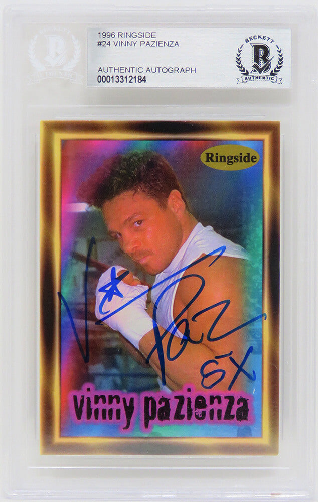 Vinny 'Paz' Pazienza Signed 1996 Ringside Boxing Trading Card #24 w/5x - (Beckett Encapsulated) - PAZCAR501 - Vinny 'Paz' Pazienza Signed 1996 Ringside Boxing Trading Card #24 w/5x - (Beckett Encapsulated) product image