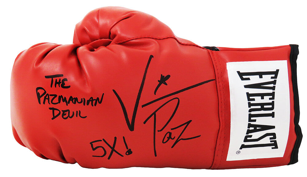 Vinny 'Paz' Pazienza Signed Everlast Red Boxing Glove w/The Pazmanian Devil, 5x - PAZGLV503 - Vinny 'Paz' Pazienza Signed Everlast Red Boxing Glove w/The Pazmanian Devil, 5x product image