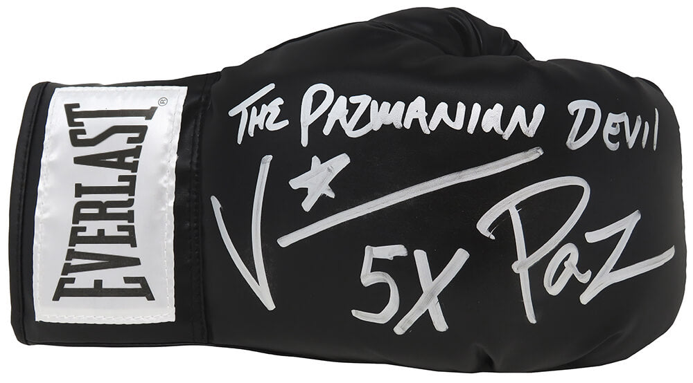 Vinny 'Paz' Pazienza Signed Everlast Black Boxing Glove w/5x, Pazmanian Devil - PAZGLV506 - Vinny 'Paz' Pazienza Signed Everlast Black Boxing Glove w/5x, Pazmanian Devil product image