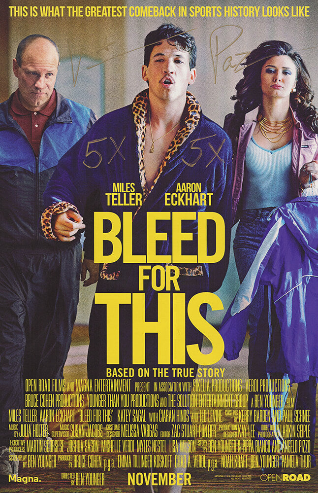 Vinny 'Paz' Pazienza Signed Bleed For This 11x17 Movie Poster w/5x (In Gold) - PAZPST502 - Vinny 'Paz' Pazienza Signed Bleed For This 11x17 Movie Poster w/5x (In Gold) product image