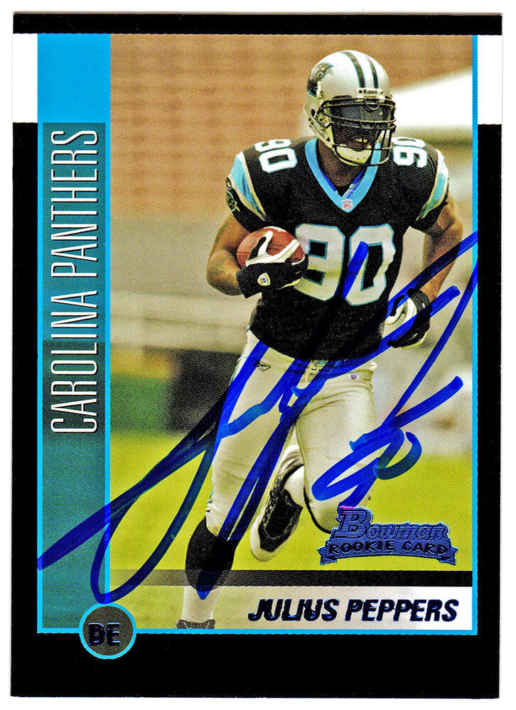 Julius Peppers Signed Carolina Panthers 2002 Bowman Football Rookie Card #144 - PEPCAR304 - Julius Peppers Signed Carolina Panthers 2002 Bowman Football Rookie Card #144 product image