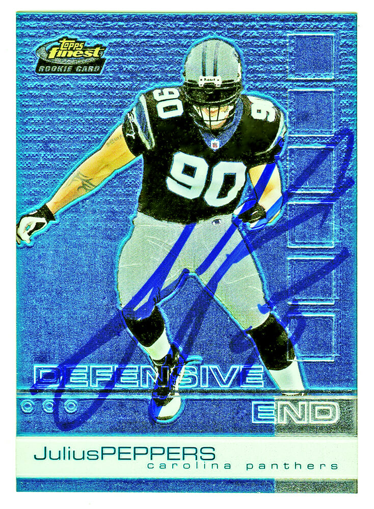 Julius Peppers Signed Carolina Panthers 2002 Topps Finest Football Rookie Card #77 - PEPCAR305 - Julius Peppers Signed Carolina Panthers 2002 Topps Finest Football Rookie Card #77 product image