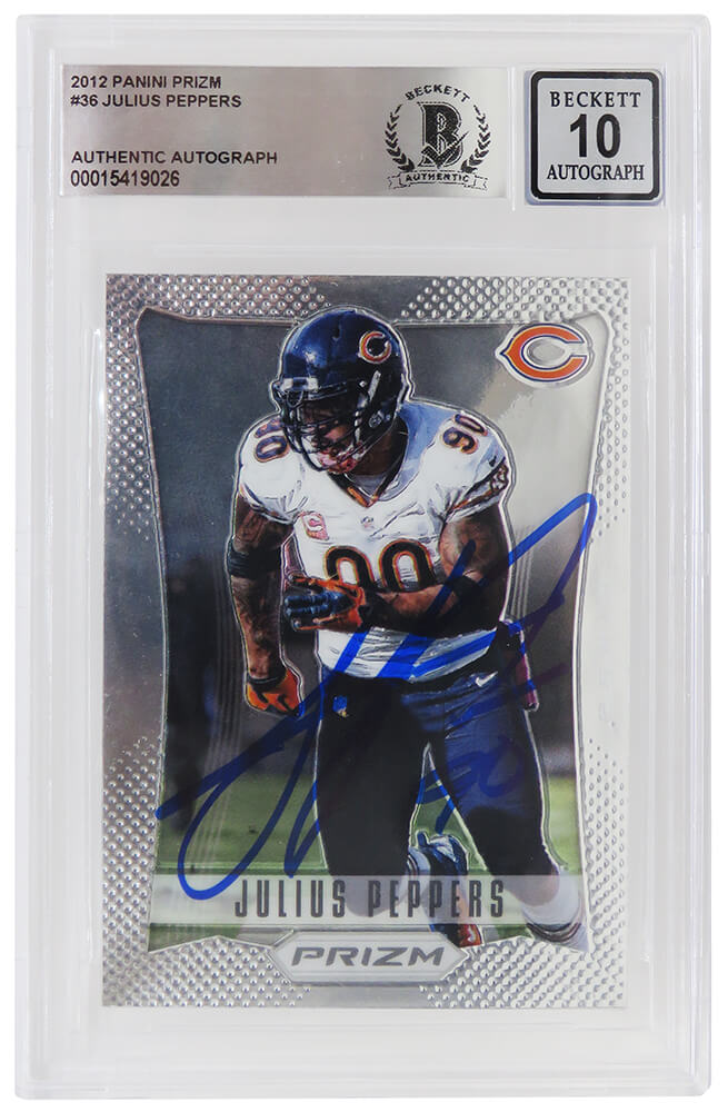 Julius Peppers Signed Chicago Bears 2012 Panini Prizm Football Trading Card #36 - (Beckett - Auto Grade 10) - PEPCAR315 - Julius Peppers Signed Chicago Bears 2012 Panini Prizm Football Trading Card #36 - (Beckett - Auto Grade 10) product image