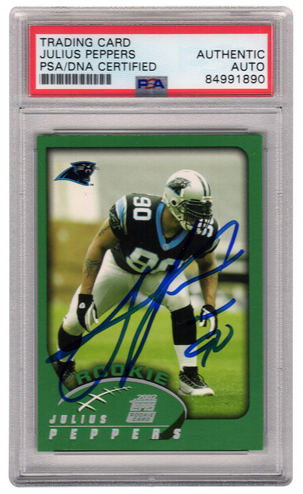 Julius Peppers Signed Carolina Panthers 2002 Topps Football Rookie Card #359 - (PSA Encapsulated) - PEPCAR316 - Julius Peppers Signed Carolina Panthers 2002 Topps Football Rookie Card #359 - (PSA Encapsulated) product image