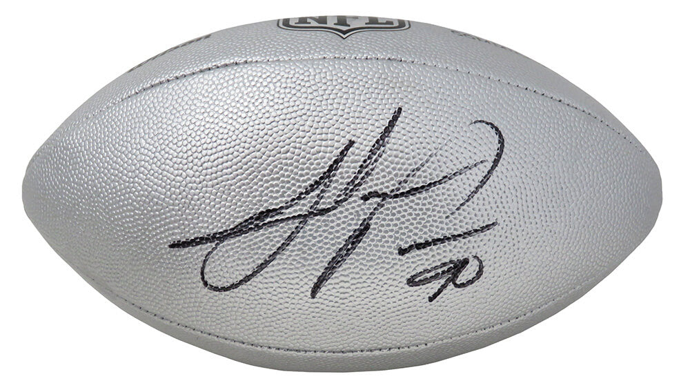 Julius Peppers Signed Wilson Duke Silver Metallic NFL Full Size Replica Football - PEPFTB301 - Julius Peppers Signed Wilson Duke Silver Metallic NFL Full Size Replica Football product image