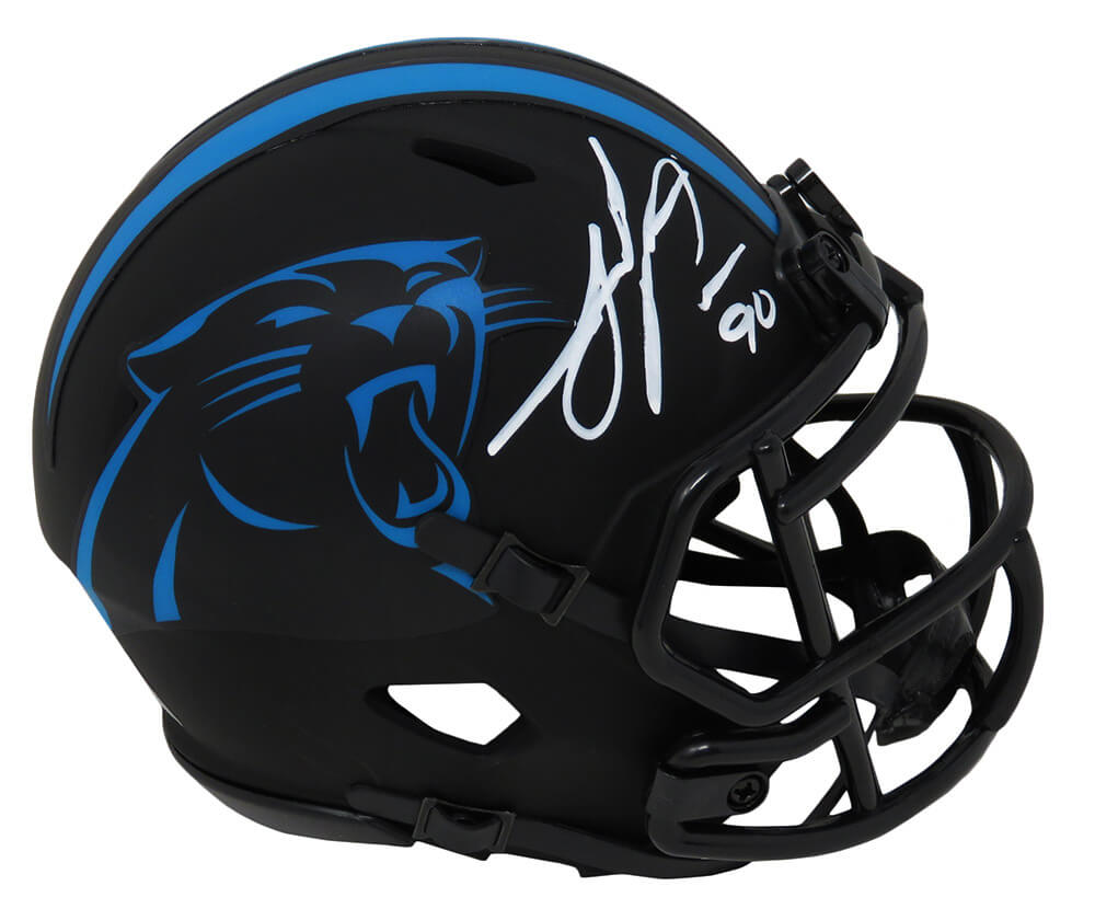 Julius Peppers Signed Carolina Panthers Eclipse Black Matte Riddell Speed Mini Helmet - PEPMIN301 - Julius Peppers Signed Carolina Panthers Eclipse Black Matte Riddell Speed Mini Helmet product image