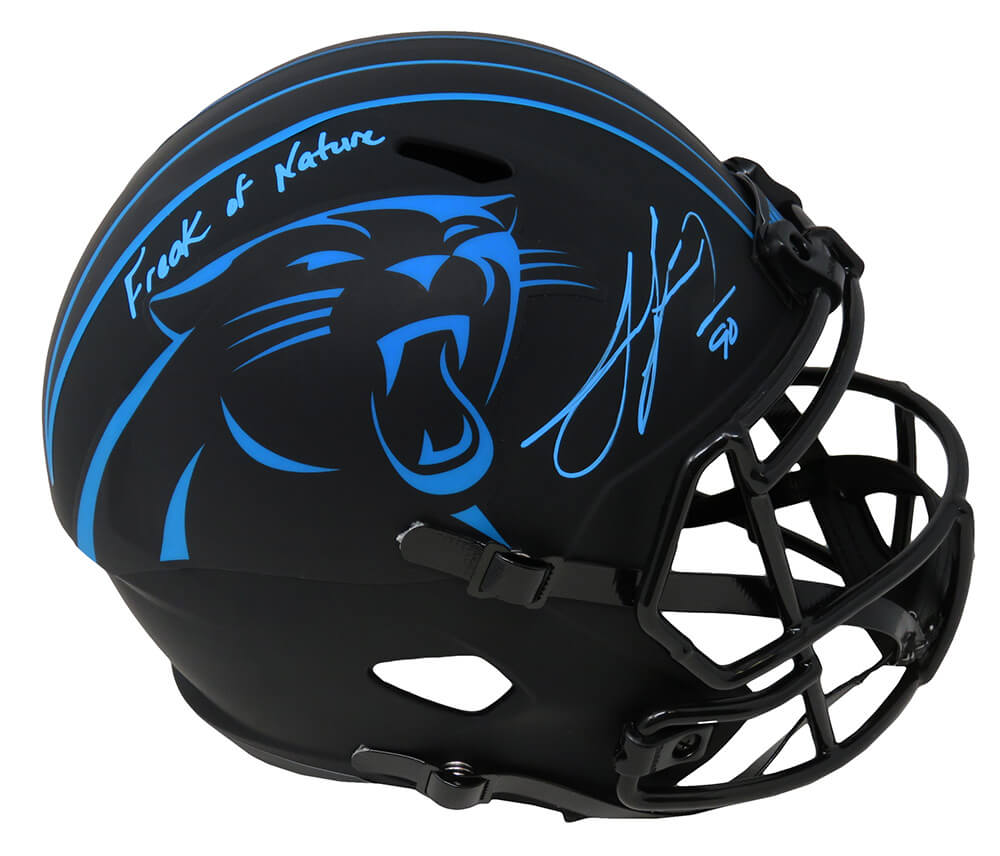 Julius Peppers Signed Carolina Panthers Eclipse Black Matte Riddell Full Size Speed Replica Helmet w/Freak of Nature - PEPREP302 - Julius Peppers Signed Carolina Panthers Eclipse Black Matte Riddell Full Size Speed Replica Helmet w/Freak of Nature product image