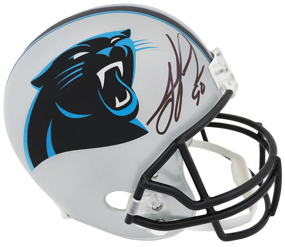 Julius Peppers Signed Carolina Panthers Riddell (VSR4) Full Size Replica Helmet - PEPREP306 - Julius Peppers Signed Carolina Panthers Riddell (VSR4) Full Size Replica Helmet product image