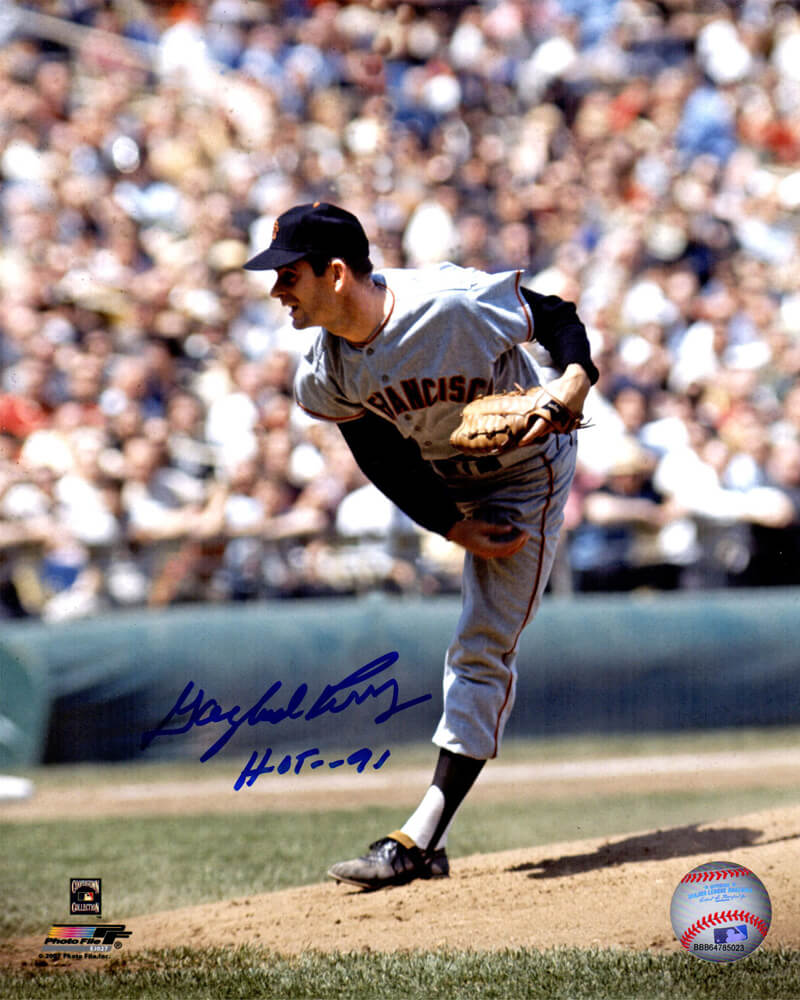 Gaylord Perry Signed San Francisco Giants Pitching Action 8x10 Photo w/HOF'91 - PER08P100 - Gaylord Perry Signed San Francisco Giants Pitching Action 8x10 Photo w/HOF'91 product image