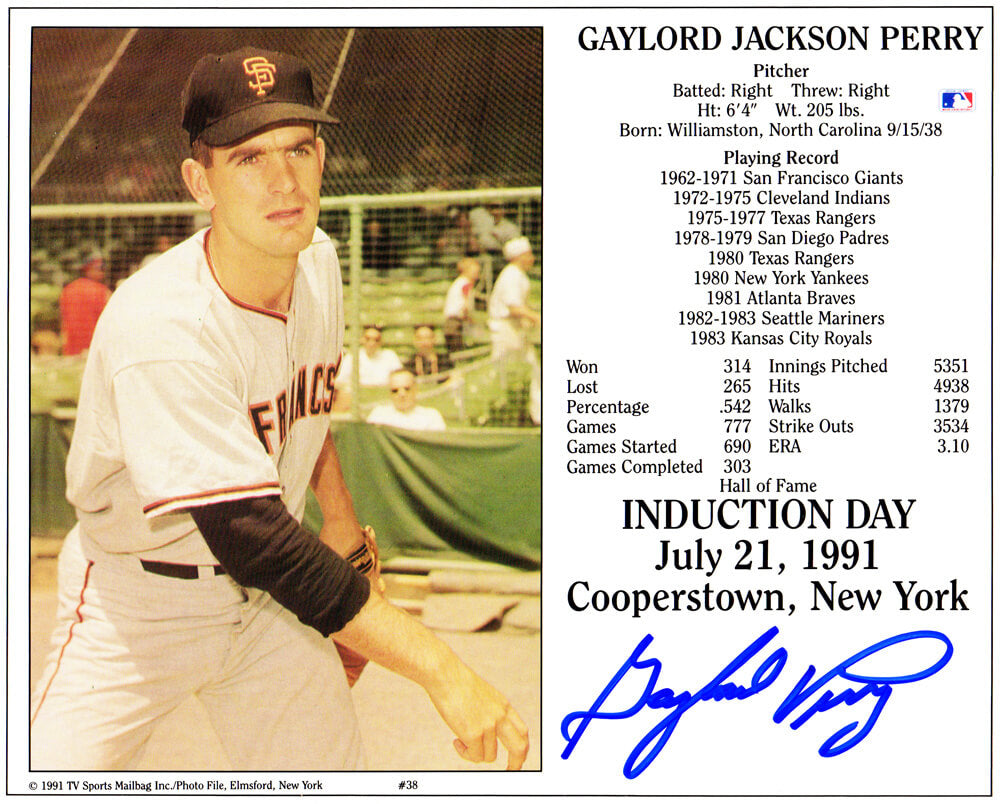 Gaylord Perry Signed San Francisco Giants Hall of Fame Induction Day 8x10 Photo - PER08P104 - Gaylord Perry Signed San Francisco Giants Hall of Fame Induction Day 8x10 Photo product image