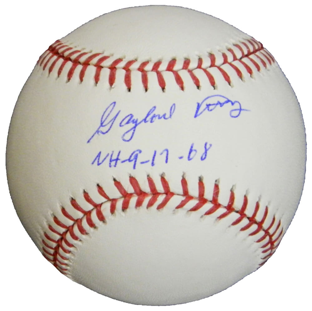 Gaylord Perry Signed Rawlings Official MLB Baseball w/NH 9-17-68 - PERBSB103 - Gaylord Perry Signed Rawlings Official MLB Baseball w/NH 9-17-68 product image