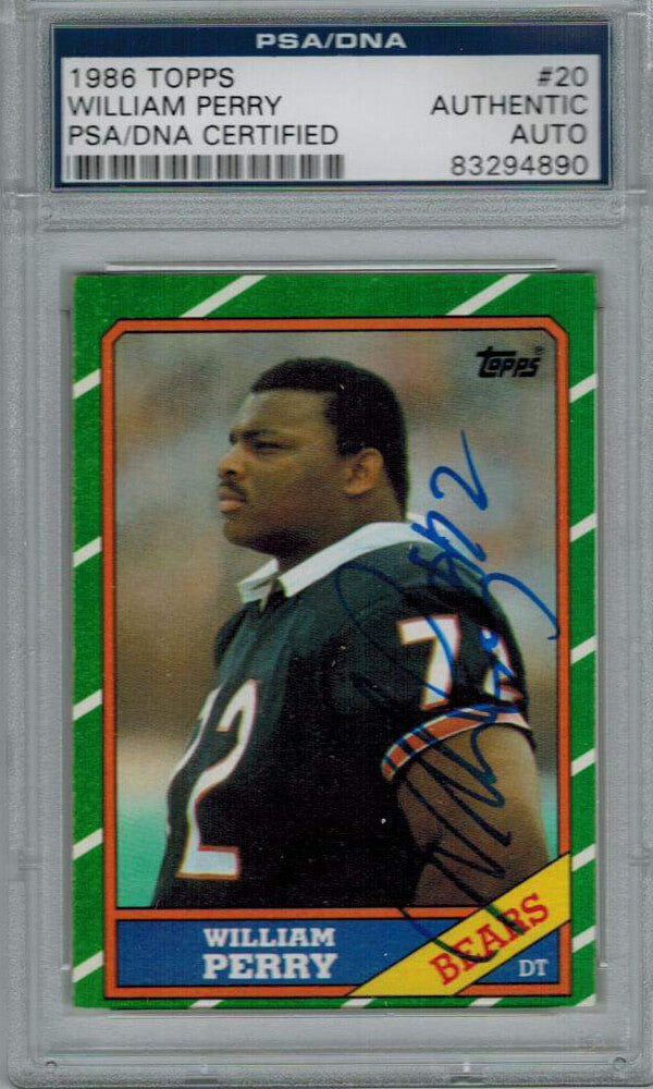 William Perry Signed Bears 1986 Topps Rookie Card #20 PSA/DNA - PERCAR300 - William Perry Signed Bears 1986 Topps Rookie Card #20 PSA/DNA product image