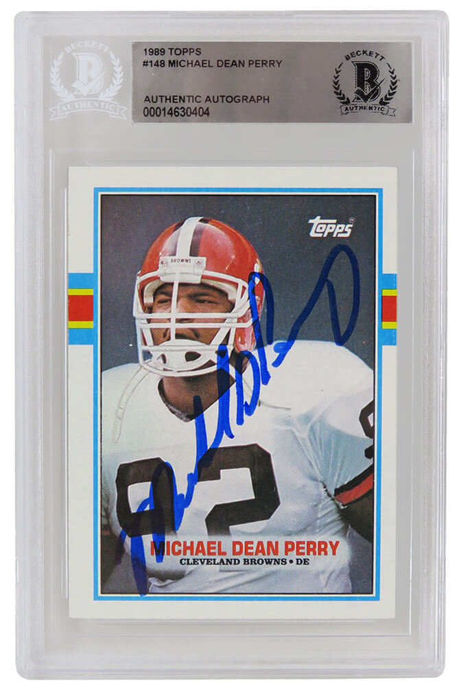 Michael Dean Perry Signed Cleveland Browns 1989 Topps Football Rookie Card #148 - (Beckett Encapsulated) - PERCAR312 - Michael Dean Perry Signed Cleveland Browns 1989 Topps Football Rookie Card #148 - (Beckett Encapsulated) product image