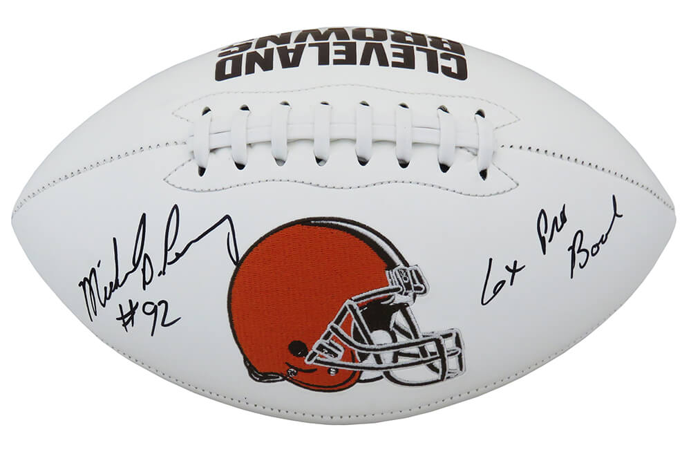 Michael Dean Perry Signed Cleveland Browns White Logo Football w/6x Pro Bowl - PERFTB320 - Michael Dean Perry Signed Cleveland Browns White Logo Football w/6x Pro Bowl product image
