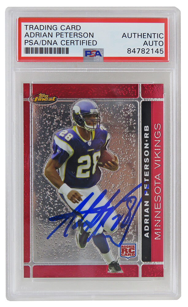Adrian Peterson Signed Minnesota Vikings 2007 Topps Finest Football Rookie Trading Card #112 (PSA Encapsulated) - PETCAR300 - Adrian Peterson Signed Minnesota Vikings 2007 Topps Finest Football Rookie Trading Card #112 (PSA Encapsulated) product image