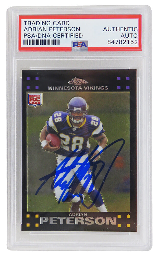 Adrian Peterson Signed Minnesota Vikings 2007 Topps Chrome Football Rookie Trading Card #TC181 (PSA Encapsulated) - PETCAR302 - Adrian Peterson Signed Minnesota Vikings 2007 Topps Chrome Football Rookie Trading Card #TC181 (PSA Encapsulated) product image
