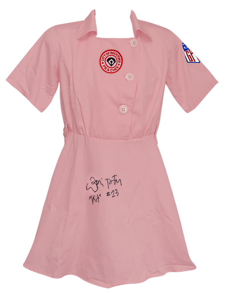 Lori Petty Signed Rockford Peaches Pink Costume Women's Baseball Jersey w/Kit - PETJRY502 - Lori Petty Signed Rockford Peaches Pink Costume Women's Baseball Jersey w/Kit product image