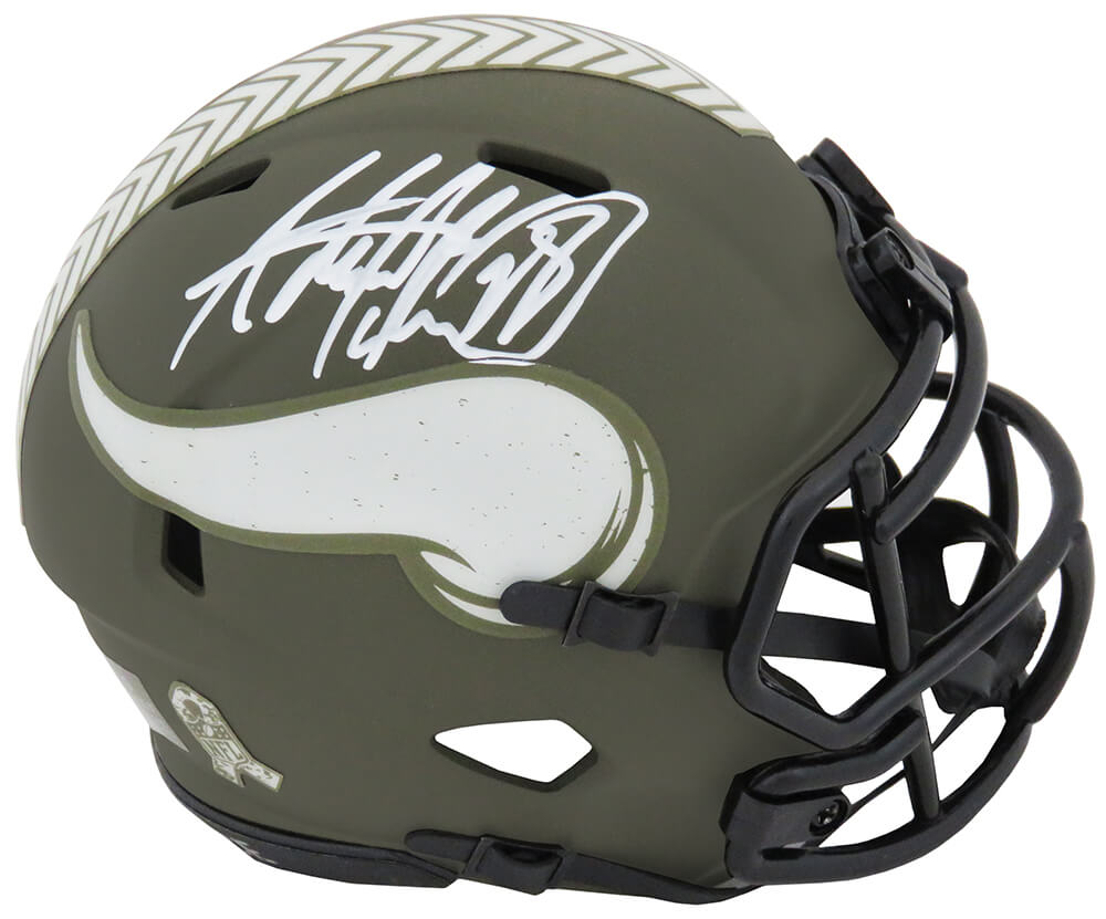 Adrian Peterson Signed Minnesota Vikings Salute to Service Riddell Speed Mini Helmet - PETMIN307 - Adrian Peterson Signed Minnesota Vikings Salute to Service Riddell Speed Mini Helmet product image