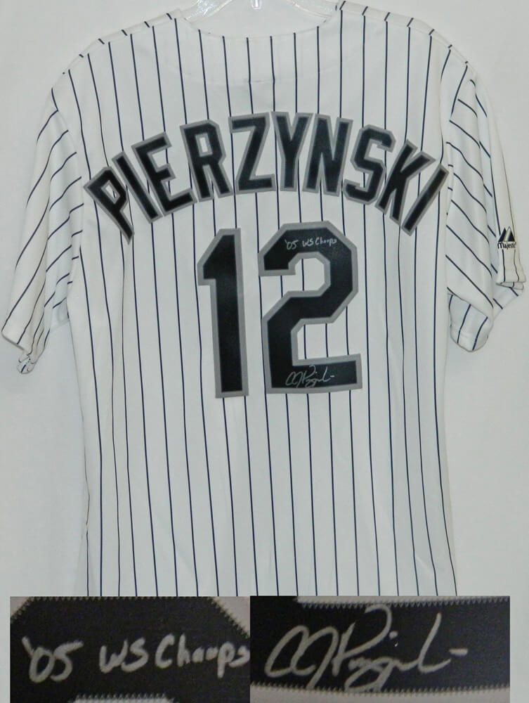 A.J. Pierzynski Signed White Sox White Pinstripe Replica Jersey w/05 WS Champs - PIEJRY100 - A.J. Pierzynski Signed White Sox White Pinstripe Replica Jersey w/05 WS Champs product image
